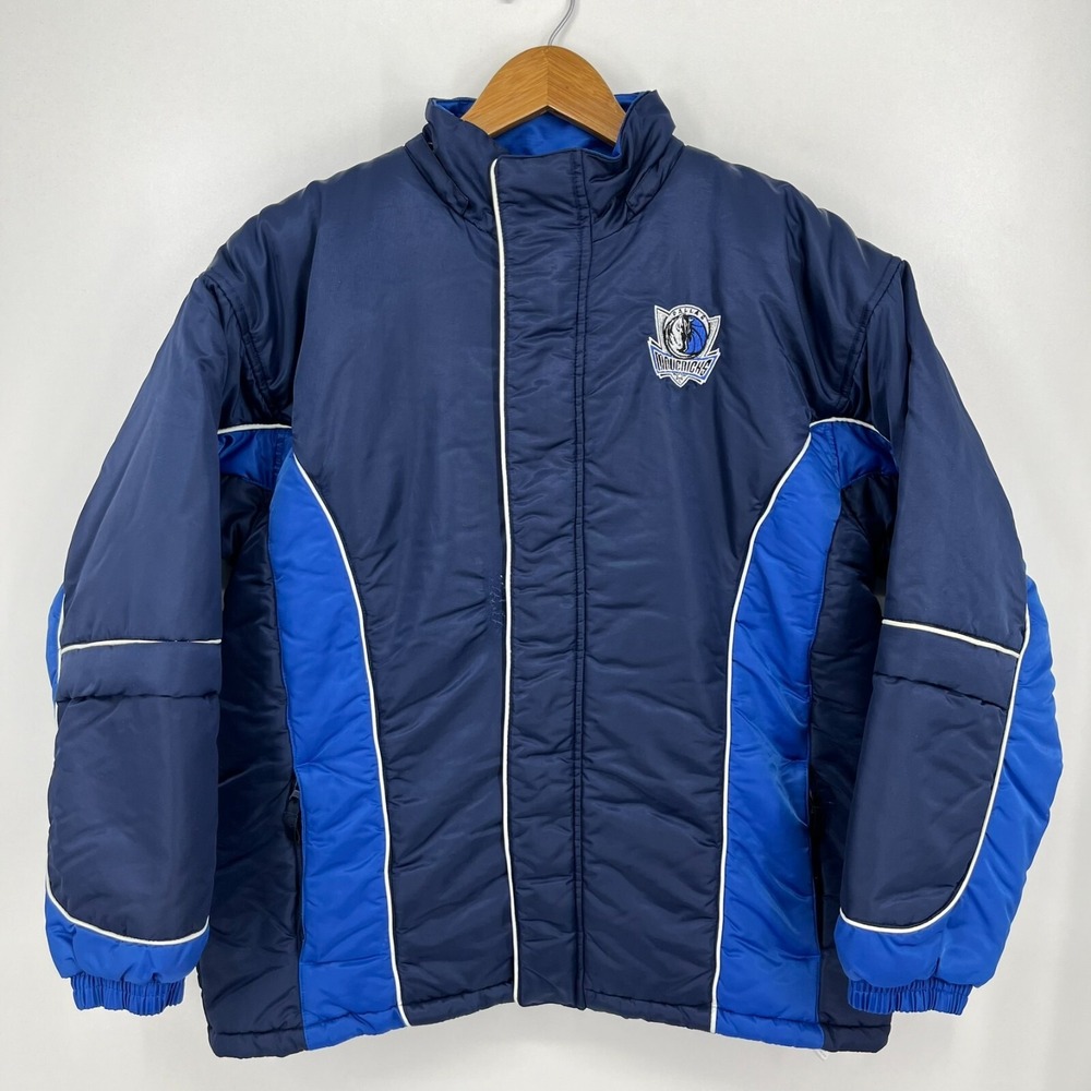 NBA Dallas Mavericks Kids XL 16/18 Puffer Jacket Navy Blue Full Zip Quilted Coat